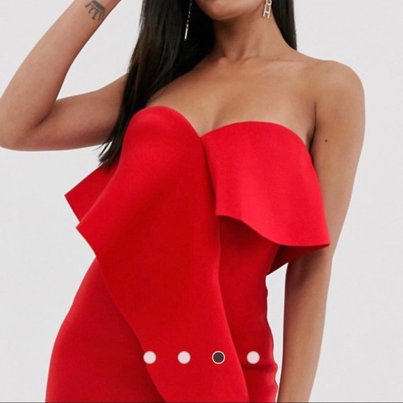 exaggerated frill bandeau scuba midi dress - Picture 4 of 5